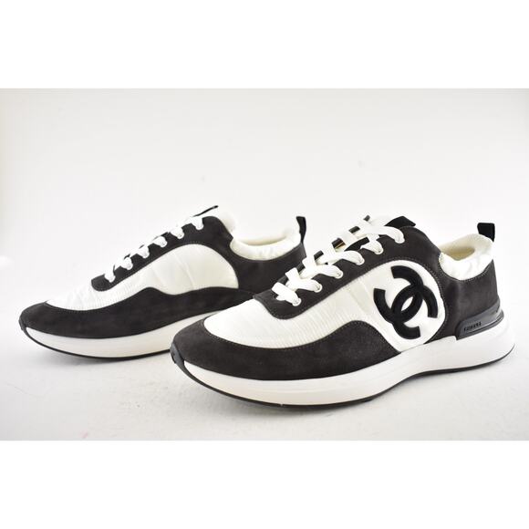 Chanel 21P Mens Grey Black White CC Logo Low Top Lace Up Trainer Sneaker 44 11 - Picture 11 of 13